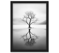 Artery8 Wall Art Print Lone Tree by Frozen Lake Winter Landscape Black & White Photograph Artwork Framed A4 Artery8 Black A4