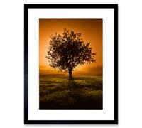 Artery8 Wall Art Print Lone Tree Sunset Photo Art Black Framed 9X7 Inch