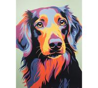 Artery8 Wall Art Print Long Haired Dachshund Dog Colourful Artwork Orange Blue Purple Pet Portrait Cute Poster | Size: W24" x H32" Artery8 Multicolor W24" x H32"