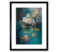 Artery8 Wall Art Print Low Hanging Cherry Blossom Branch in River Stream Modern Watercolour Painting Artwork Framed 9X7 Inch | Size: W7" x H9" Artery8 Black W7" x H9"