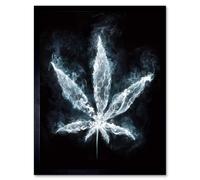 Artery8 Wall Art Print Luminescent Marijuana Smoke Leaf Cool Creative Digital Painting Art Framed in Black | Size: W12" x H16" Artery8 Black W12" x H16"
