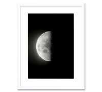 Artery8 Wall Art Print Lunar Phases Third Quarter Moon Space Astronomy Artwork Framed 9X7 Inch in White | Size: W7" x H9" Artery8 White W7" x H9"