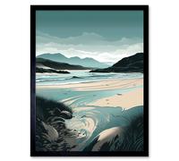 Artery8 Wall Art Print Luskentyre Sands Coastal Landscape Art Framed in Black | Size: W12" x H16" Artery8 Black W12" x H16"