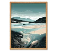 Artery8 Wall Art Print Luskentyre Sands Coastal Landscape Art Framed in Light Oak | Size: W12" x H16" Artery8 Light Oak W12" x H16"