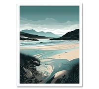 Artery8 Wall Art Print Luskentyre Sands Coastal Landscape Art Framed in White | Size: W12" x H16" Artery8 White W12" x H16"