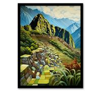 Artery8 Wall Art Print Machu Picchu Peru Artwork Stunning Inca Empire Citadel On The Andes Mountains Art Framed in Black | Size: W12" x H16" Artery8 Black W12" x H16"
