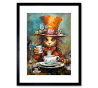 Artery8 Wall Art Print Mad Hatter Animal Tea Party Fantasy Portrait Artwork Framed 9X7 Inch in Black | Size: W7" x H9" Artery8 Black W7" x H9"