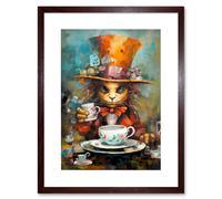 Artery8 Wall Art Print Mad Hatter Animal Tea Party Fantasy Portrait Artwork Framed 9X7 Inch in Brown | Size: W7" x H9" Artery8 Brown W7" x H9"