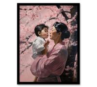 Artery8 Wall Art Print Madame Butterfly Opera Mother & Son Under Cherry Blossom Tree Under Pink Flower Blooms Art Framed | Size: W12" x H16" Artery8 Pink W12" x H16"