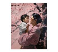 Artery8 Wall Art Print Madame Butterfly Opera Mother & Son Under Cherry Blossom Tree Under Pink Flower Blooms Poster | Size: W12" x H16" Artery8 Pink W12" x H16"