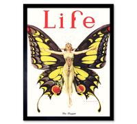 Artery8 Wall Art Print Magazine Cover 1922 The Flapper Woman Butterfly Dancer Bright Vintage Cover Art Framed in Yellow | Size: W12" x H16" Artery8 Yellow W12" x H16"