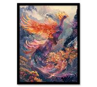 Artery8 Wall Art Print Magical Phoenix Colourful Fantasy Concept Art Framed Poster in Black | Size: A4 Artery8 Black A4