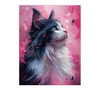 Artery8 Maine Coon Cat in Hot Pink Painting Animal Lover For Living Room Unframed Wall Art Print Poster Home Decor