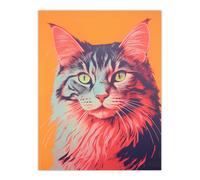 Wall Art Print Maine Coon Cat Screen Risograph Artwork Spot Block Colour Duotone Retro Riso Interior Design Poster Artery8 Multi W24 inch x H32 inch