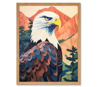 Artery8 Wall Art Print Majestic Bald Eagle Forest Mountain Landscape Graphic Artwork Art Framed in Light Oak | Size: W12" x H16" Artery8 Light Oak W12" x H16"