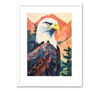 Artery8 Wall Art Print Majestic Bald Eagle Forest Mountain Landscape Graphic Artwork Framed 9X7 Inch in White | Size: W7" x H9" Artery8 White W7" x H9"