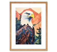 Artery8 Wall Art Print Majestic Bald Eagle Forest Mountain Landscape Graphic Artwork Framed 9X7 Inch in Beige | Size: W7" x H9" Artery8 Beige W7" x H9"