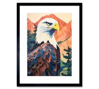 Artery8 Wall Art Print Majestic Bald Eagle Forest Mountain Landscape Graphic Artwork Framed 9X7 Inch in Black | Size: W7" x H9" Artery8 Black W7" x H9"