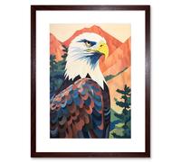 Artery8 Wall Art Print Majestic Bald Eagle Forest Mountain Landscape Graphic Artwork Framed 9X7 Inch in Brown | Size: W7" x H9" Artery8 Brown W7" x H9"