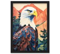 Artery8 Wall Art Print Majestic Bald Eagle Forest Mountain Landscape Graphic Artwork Framed A4 in Black Artery8 Black A4