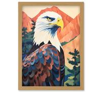 Artery8 Majestic Bald Eagle Forest Mountain Landscape Graphic Artwork Framed Wall Art Print A4