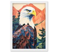 Artery8 Majestic Bald Eagle Forest Mountain Landscape Graphic Artwork Framed Wall Art Print A4