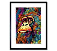 Artery8 Wall Art Print Majestic Orangutan Great Ape Colourful Psychedelic Borneo Rainforest Artwork Framed 9X7 Inch