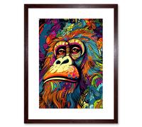 Artery8 Majestic Orangutan Great Ape Colourful Psychedelic Borneo Rainforest Artwork Framed Wall Art Print 9X7 Inch