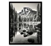Artery8 Wall Art Print Majestic Yosemite Valley Iconic Half Dome Black & White Photo Photography Art Framed | Size: W12" x H16" Artery8 Black W12" x H16"