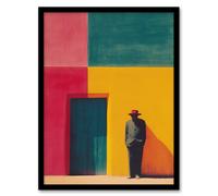 Artery8 Wall Art Print Man by Colourful Mexican Architecture Door Art Framed Poster in Black | Size: W12" x H16" Artery8 Black W12" x H16"