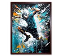 Artery8 Wall Art Print Man Doing Parkour Jump Pose Paint Splat Portrait Art Framed in Brown | Size: W12" x H16" Artery8 Brown W12" x H16"