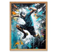 Artery8 Wall Art Print Man Doing Parkour Jump Pose Paint Splat Portrait Art Framed in Light Oak | Size: W12" x H16" Artery8 Light Oak W12" x H16"