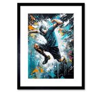 Artery8 Wall Art Print Man Doing Parkour Jump Pose Paint Splat Portrait Artwork Framed 9X7 Inch