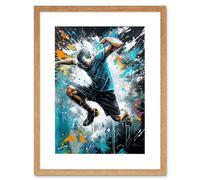 Artery8 Wall Art Print Man Doing Parkour Jump Pose Paint Splat Portrait Artwork Framed 9X7 Inch in Beige | Size: W7" x H9" Artery8 Beige W7" x H9"