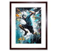 Artery8 Wall Art Print Man Doing Parkour Jump Pose Paint Splat Portrait Artwork Framed 9X7 Inch in Brown | Size: W7" x H9" Artery8 Brown W7" x H9"
