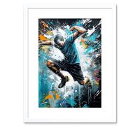 Artery8 Wall Art Print Man Doing Parkour Jump Pose Paint Splat Portrait Artwork Framed 9X7 Inch in White | Size: W7" x H9" Artery8 White W7" x H9"