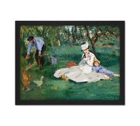 Artery8 Wall Art Print Manet Monet Family In Their Garden Argenteuil Painting Large Framed Wall Décor Art in Brown | Size: W18" x H24" Artery8 Brown W18" x H24"