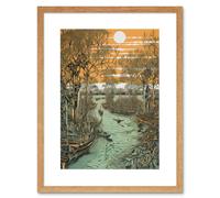 Artery8 Wall Art Print Mangrove Forest Swamp Landscape Linocut Style Artwork Framed 9X7 Inch in Beige | Size: W7" x H9" Artery8 Beige W7" x H9"