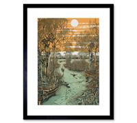Artery8 Wall Art Print Mangrove Forest Swamp Landscape Linocut Style Artwork Framed 9X7 Inch in Black | Size: W7" x H9" Artery8 Black W7" x H9"
