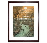 Artery8 Wall Art Print Mangrove Forest Swamp Landscape Linocut Style Artwork Framed 9X7 Inch in Brown | Size: W7" x H9" Artery8 Brown W7" x H9"