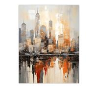 Artery8 Wall Art Print Manhattan Skyline Oil Painting By M Hinge Geometric Heavy Palette Knife NYC Skyscraper Artwork Poster | Size: W12" x H16" Artery8 Multicolor W12" x H16"