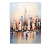 Artery8 Wall Art Print Manhattan Skyscraper Reflections Oil Painting By M Hinge Thick Oils Subtle Pastel Colours Artwork Poster | Size: W12" x H16" Artery8 Multicolor W12" x H16"