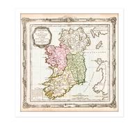 Artery8 Wall Art Print Map Antique De La Tour 1766 Ireland Historic Replica Square Framed Picture 16X16 Inch in White | Size: W16" x H16" Artery8 White W16" x H16"