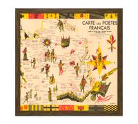 Artery8 Wall Art Print Map Gattaz 1928 French Poets Pictorial Square Framed Picture 16X16 Inch in Brown | Size: W16" x H16" Artery8 Brown W16" x H16"