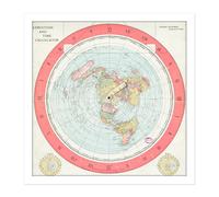 Artery8 Wall Art Print Map Gleason 1892 World Time Calculator Flat Earth Square Framed Picture 16X16 Inch in White | Size: W16" x H16" Artery8 White W16" x H16"