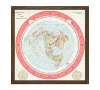 Artery8 Wall Art Print Map Gleason 1892 World Time Calculator Flat Earth Square Framed Picture 16X16 Inch in Brown | Size: W16" x H16" Artery8 Brown W16" x H16"