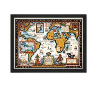 Artery8 Wall Art Print Map Harbold 1938 Famous Pirates World Pictorial Large Framed Wall Décor Art in Light Oak | Size: W18" x H24" Artery8 Light Oak W18" x H24"