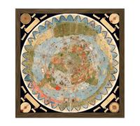 Artery8 Map Monte 1587 Composite World Pictorial Chart Square Wooden Framed Wall Art Print Picture 16X16 Inch