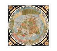 Artery8 Wall Art Print Map Monte 1587 Composite World Pictorial Chart Square Framed Picture 16X16 Inch in White | Size: W16" x H16" Artery8 White W16" x H16"