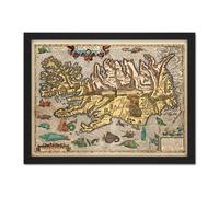 Artery8 Wall Art Print Map Ortelius 1585 Iceland Sea Monsters Pictorial Large Framed Wall Décor Art in Light Oak | Size: W18" x H24" Artery8 Light Oak W18" x H24"